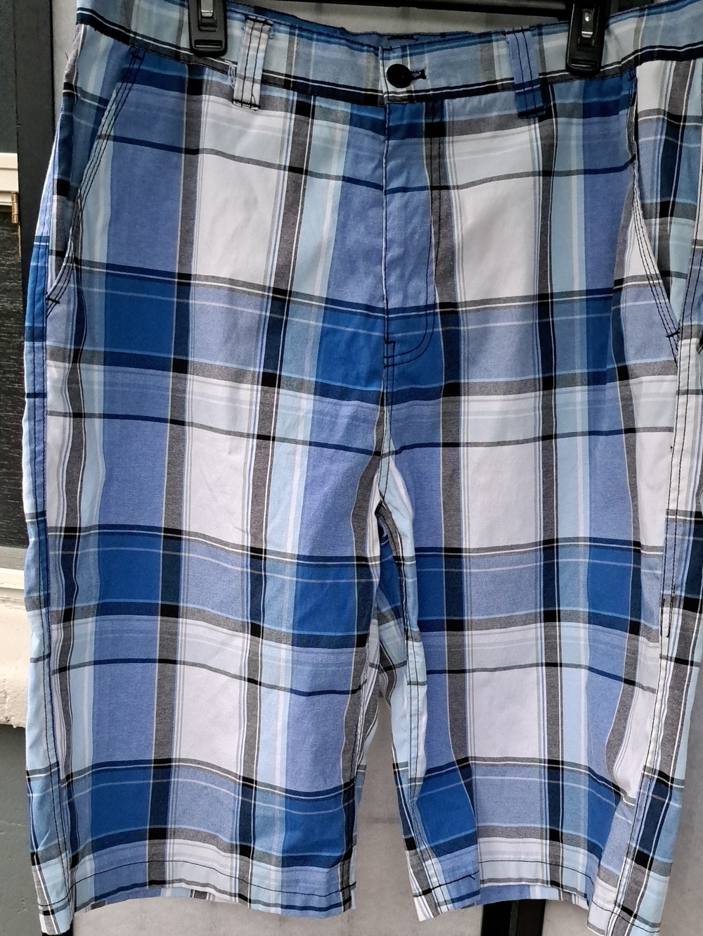 Men's Blue Plaid Flat Front Shorts Size 38